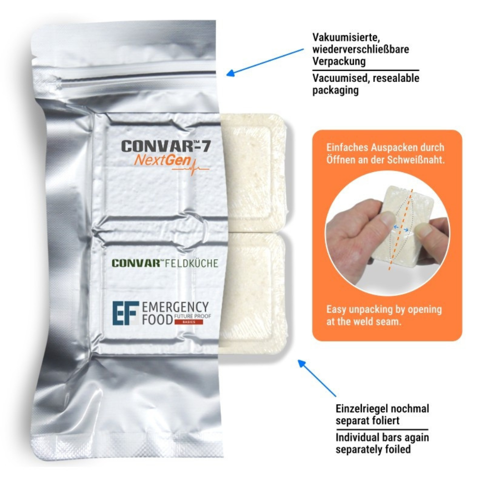 CONVAR Feldküche Energy Protein Bar, Militärqualität, 10 Jahre Haltbarkeit, 120 g