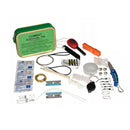 Combat survival kit with various tools and items on a white background