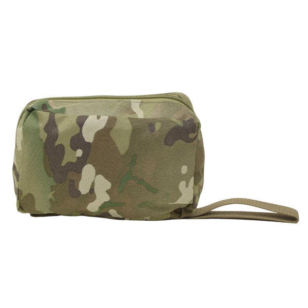Camouflage pouch with a handle on a white background