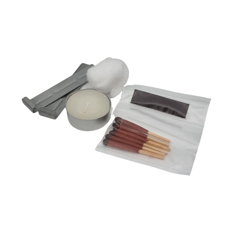 Candle, matches, and lighter on a white background