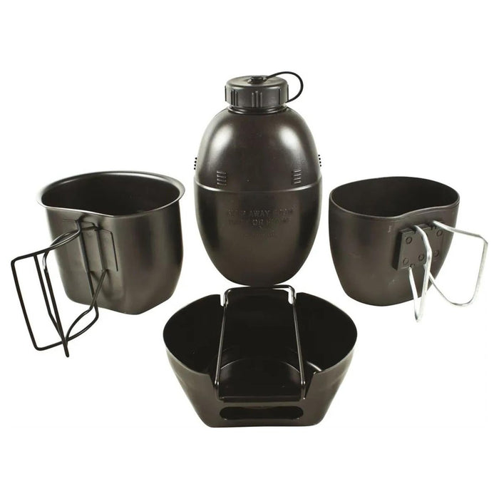 BCB Mk1 4-teilige Crusader-Kocheinheit mit Herd, Tasse, Feldflasche und Becher im schwarzen PTFE-beschichteten Militärstahldesign