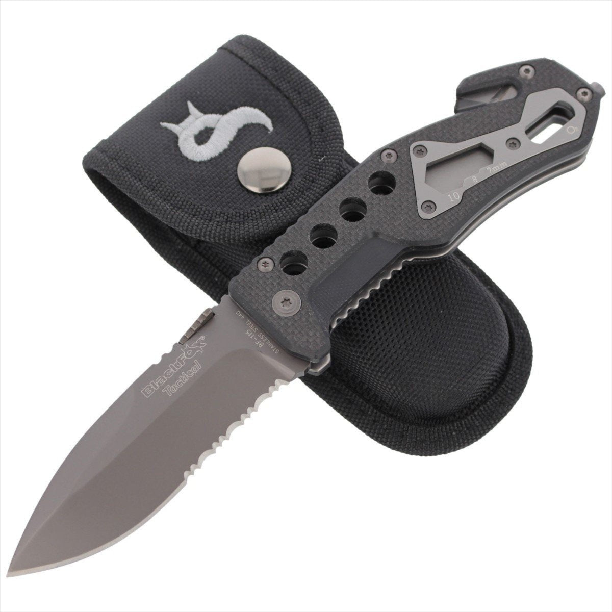 Black Fox BF-115 Taktisches Taschenmesser AISI 440 Klinge Glasbrecher G10 Griff