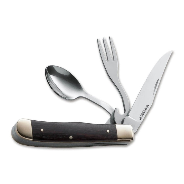 BOKER Bon Appetite Taschenbesteckset mit Messer, Gabel, Löffel aus 440A-Stahl und Holzgriff
