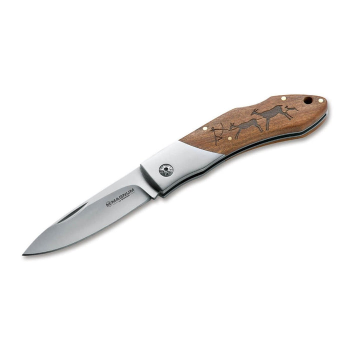 BOKER Caveman Steel pocket knife 440A uncoated steel decorated wooden handle - GoMilitar