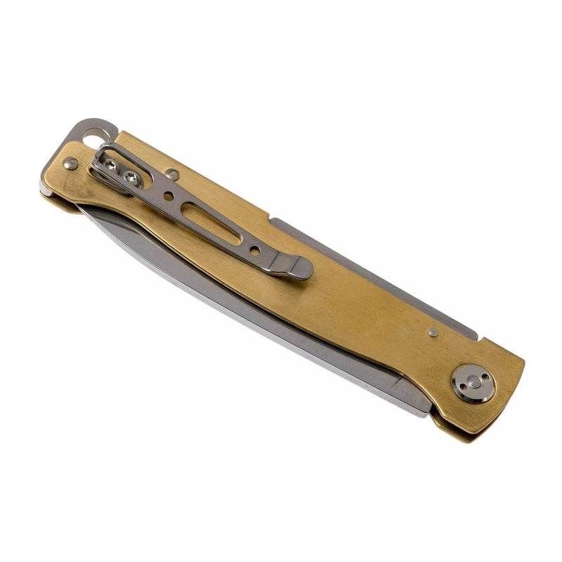 Boker Plus Atlas Slipjoint Pocket Knife Satin Finished Drop Point Brass Handle - GoMilitar