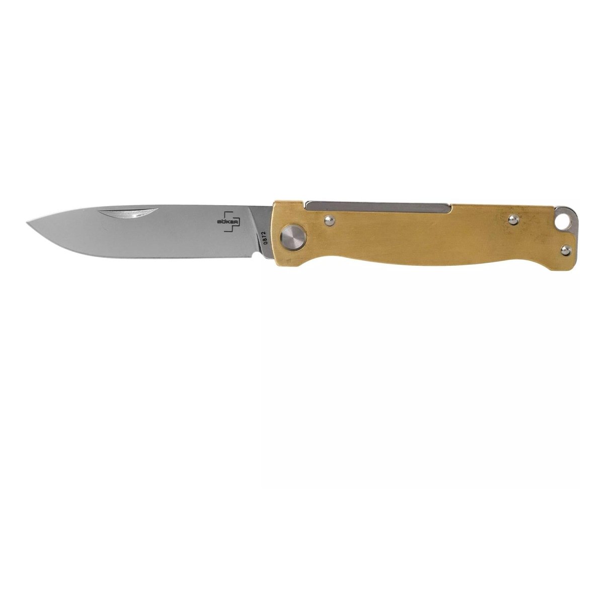 Böker Plus Atlas Slipjoint-Taschenmesser, Griff aus satiniertem Drop-Point-Messing