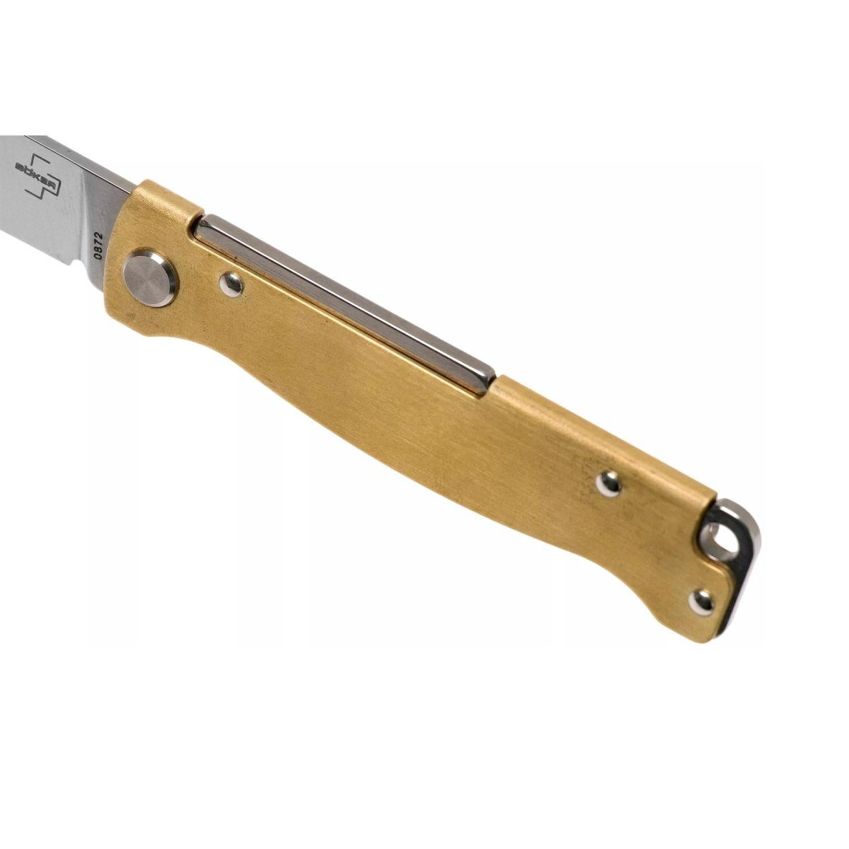 Böker Plus Atlas Slipjoint-Taschenmesser, Griff aus satiniertem Drop-Point-Messing