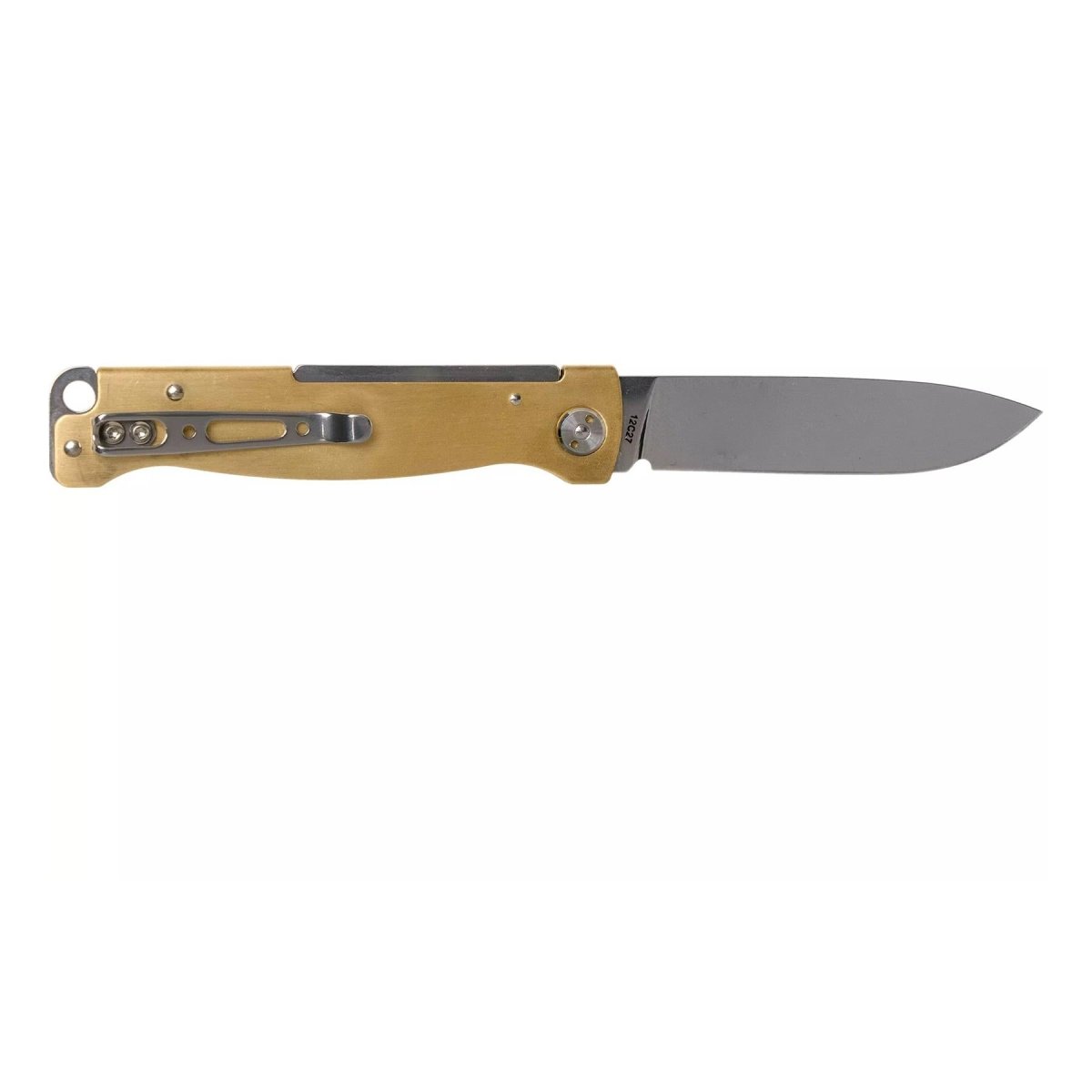 Böker Plus Atlas Slipjoint-Taschenmesser, Griff aus satiniertem Drop-Point-Messing