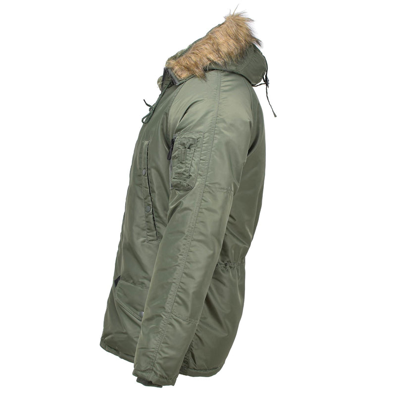 MIL-TEC Marke US Militärstil Fliegerparka N3B Kunstpelzkapuze oliv NEU