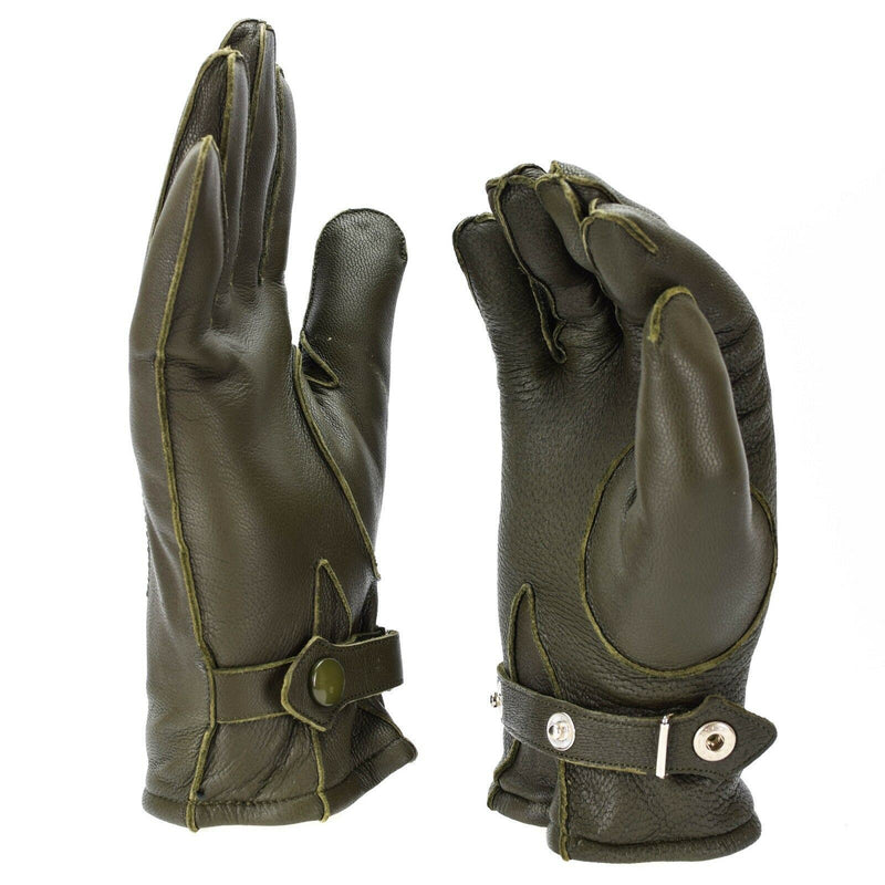 Echte deutsche Polizei-Lederhandschuhe, Patrouille, olivgefüttert, Wolle, 100 % Winter, NEU