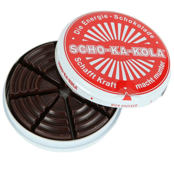 German Energy Zartbitterschokolade SCHO-KA-KOLA Koffein &amp; Cola-Nuss 100 g Blechdose