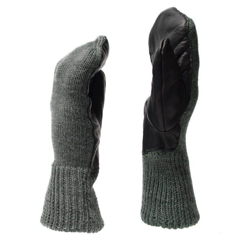 Original Schweizer Armee graue Wollhandschuhe für kaltes Wetter mit Lederhandfläche, Militärausgabe