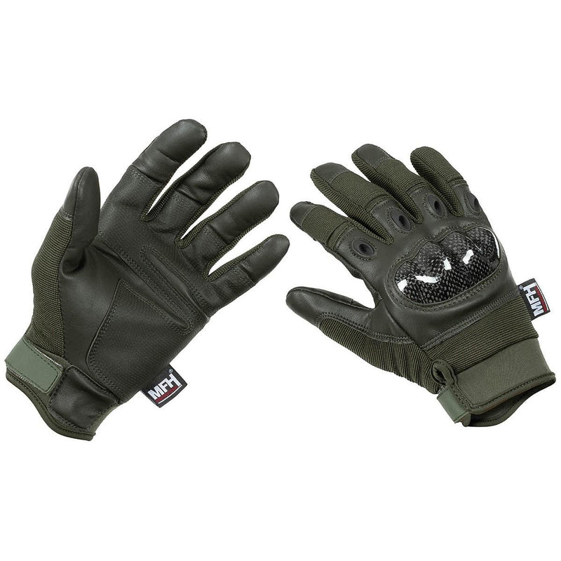 Taktische Handschuhe im Militärstil der Marke MFH Mission Combat in Olivgrün mit Free Fire-Finger