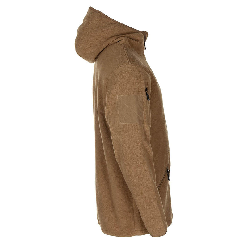 MFH Militärstil, hellbraun, taktische Fleecejacke mit Kapuze, für Outdoor-Wandern, durchgehender Reißverschluss, NEU