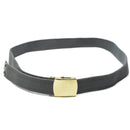 Grey canvas military belt with gold box buckle, adjustable length, unisex casual military surplus accessory