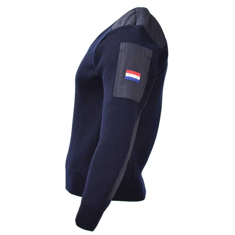 Original niederländischer Militärpullover blau, Woll-Bodywarmer, langärmelig, NEU