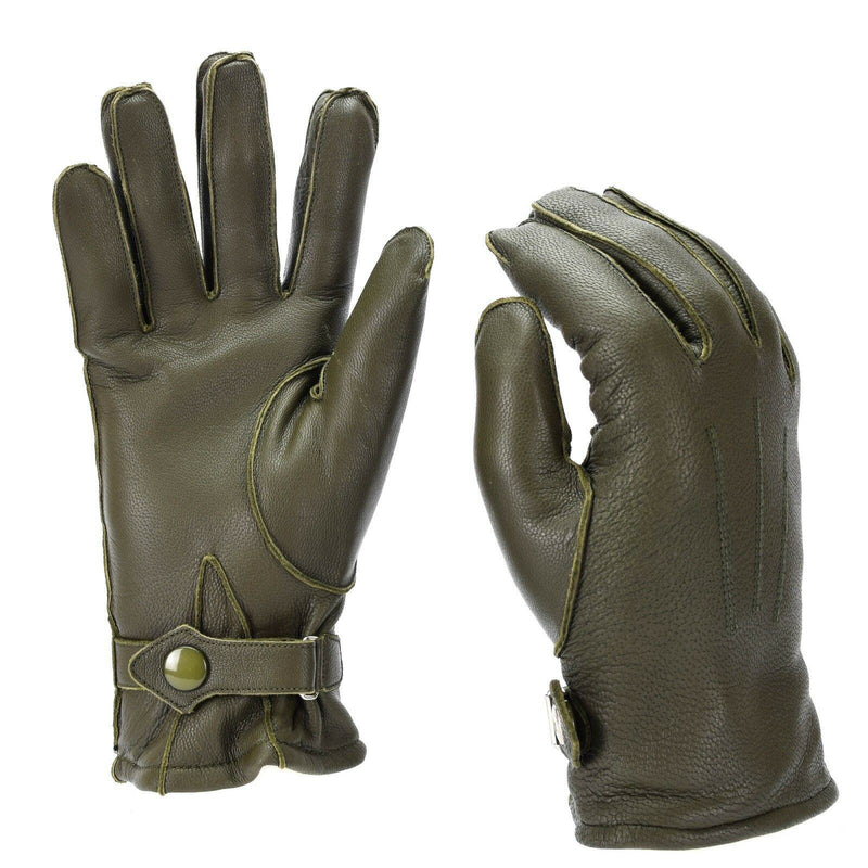 Echte deutsche Polizei-Lederhandschuhe, Patrouille, olivgefüttert, Wolle, 100 % Winter, NEU