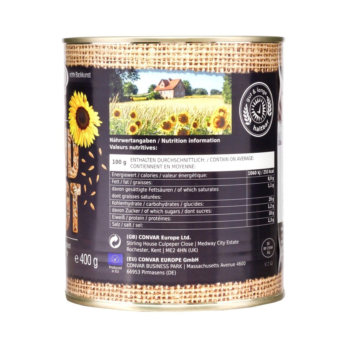 CONVAR DosenBistro Vollkorn-Mischbrot, lange haltbar, Notfallnahrung, 400 g