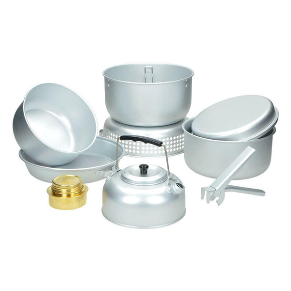 MIL-TEC Campingkocher-Set Outdoor Kochgeschirr Set Spiritusbrenner Aluminium Topf Pfanne