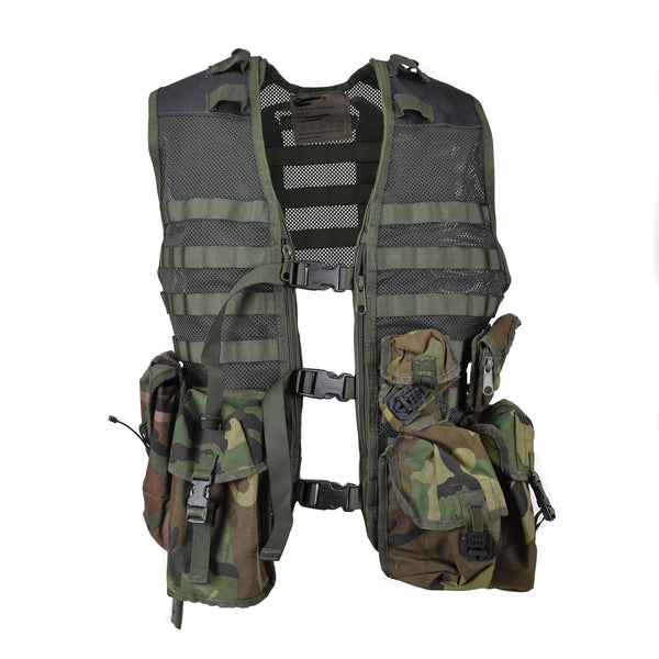 Original olivgrüne, verstärkte Weste des niederländischen Militärs mit 6 modularen Forest-Molle-Taschen 