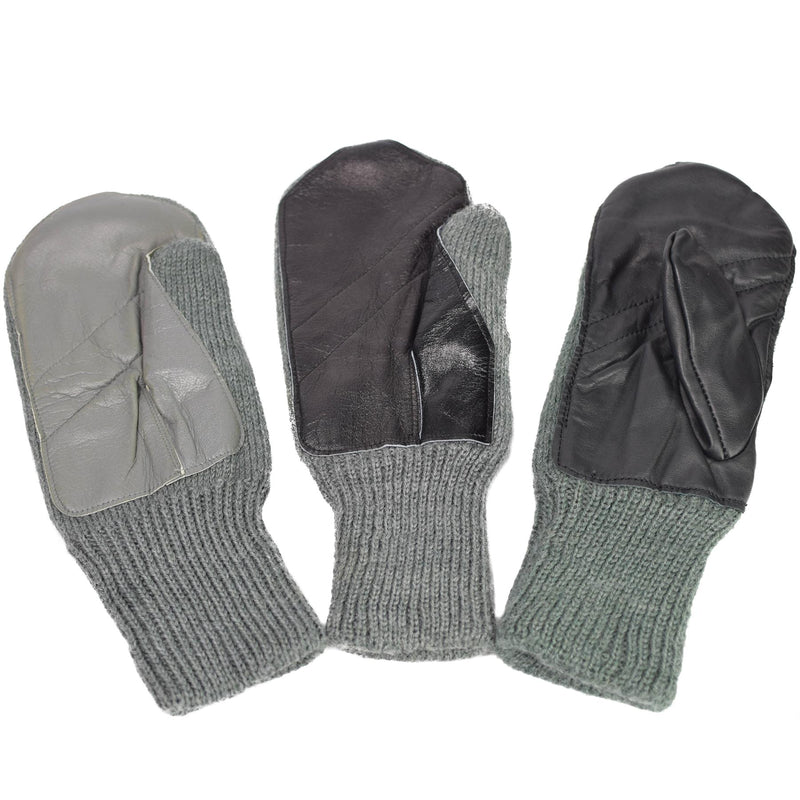 Original Schweizer Armee graue Wollhandschuhe für kaltes Wetter mit Lederhandfläche, Militärausgabe