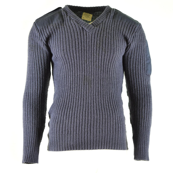 Original britische Armee Pullover Commando Jumper blau grau Pullover Wolle V-Ausschnitt