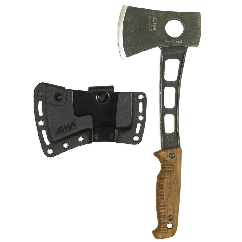 EKA HatchBlade W1 lightweight compact axe with 12C27 stainless steel blade and micarta handle with sheath and belt clip