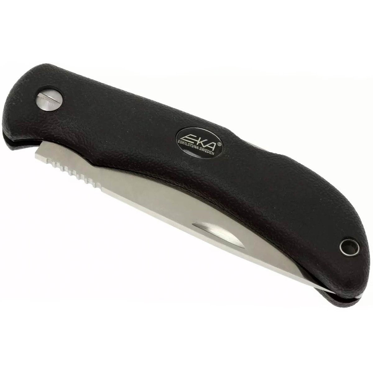 EKA Brand Swede 10 Klapptaschenmesser, Nylonscheide, 57 HRC-Stahl, schwarzer Griff