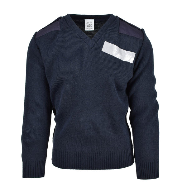 Original britischer Ex-Polizei-Dienstpullover Commando Jumper blauer V-Ausschnitt Pullover