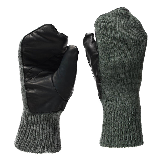 Original Schweizer Armee graue Wollhandschuhe für kaltes Wetter mit Lederhandfläche, Militärausgabe