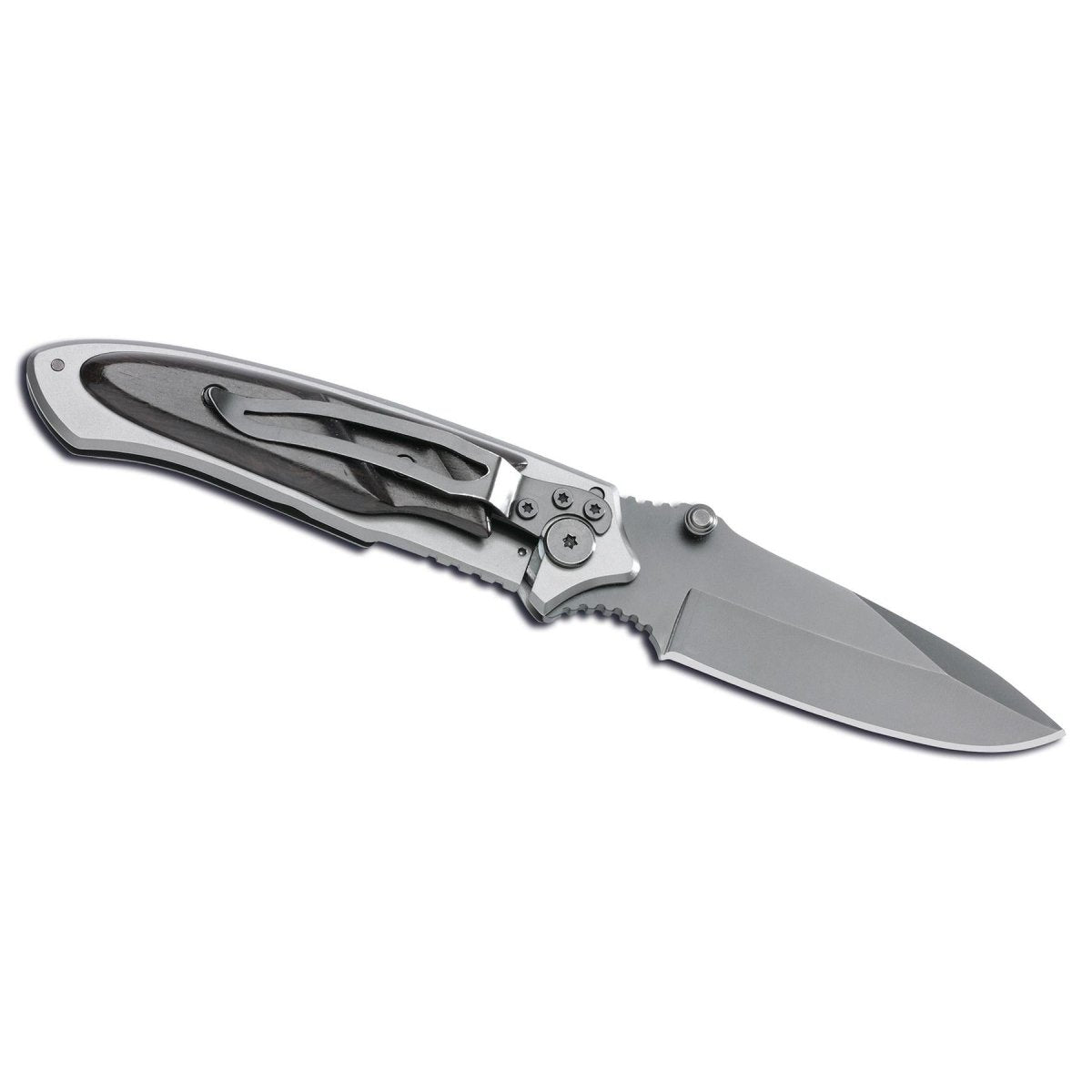 Fox Knives Brand Taschenmesser, klappbar, mit Titan beschichtet, 440er Edelstahl, schwarzes Holz