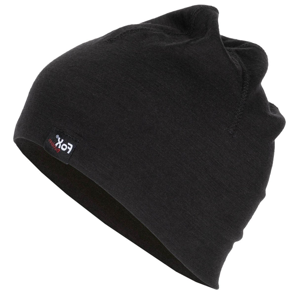 Fox Outdoor Beanie aus Merinowolle, leicht, atmungsaktiv, schnell trocknend, Schwarz