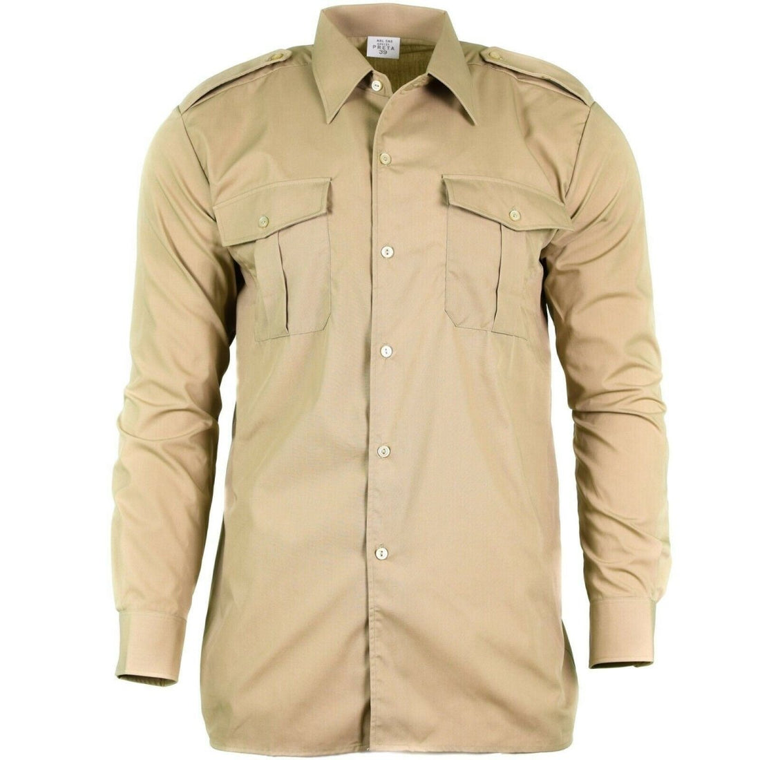 Echtes belgisches Armeehemd, Überschuss-Chino, Khaki, Militär, langärmelig, NEU
