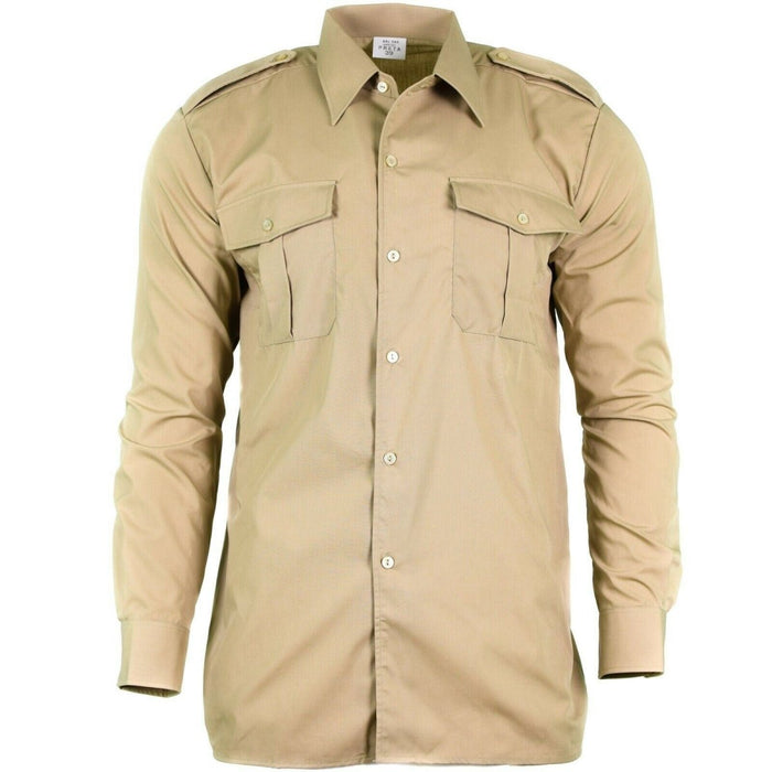 Echtes belgisches Armeehemd mit langen Ärmeln im Chino-Khaki-Stil, langärmlig, NEU – GoMilitar