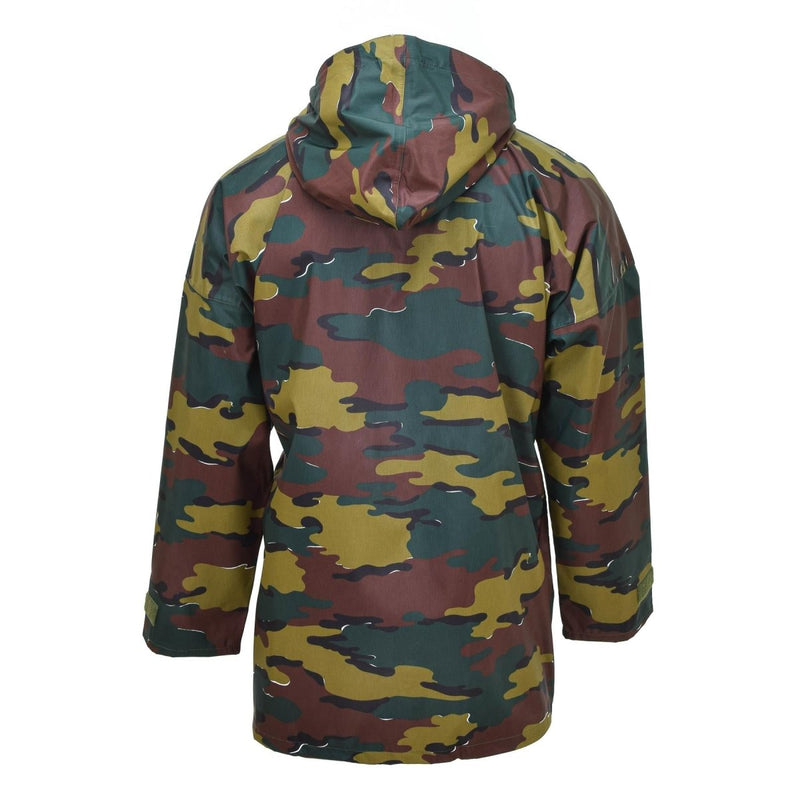 Back view of genuine Belgian Army waterproof Goretex Seyntex jigsaw camo hooded parka jacket