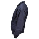 Side view of Genuine British RAF blue military bomber tracksuit jacket with elastic cuffs and waistband