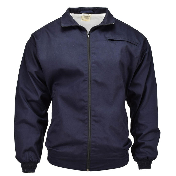 Blaue Bomber-Trainingsjacke der britischen Royal Air Forces RAF mit Reißverschluss vorne und elastischen Bündchen und Saum