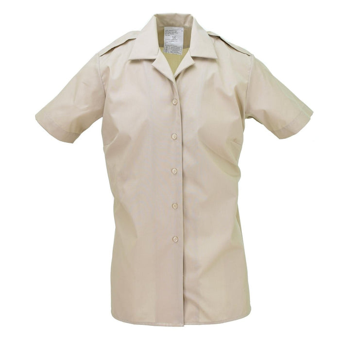 Kurzärmlige formelle Damenbluse des britischen Militärs in Khaki mit Schulterklappen, strapazierfähiger, hochwertiger Stoff, neuwertiger Zustand.