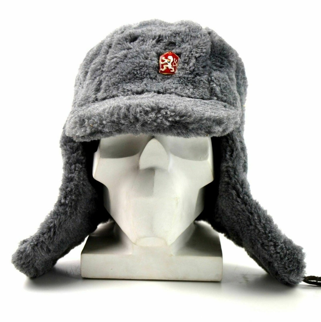 Echte tschechische Armee Wintermütze Uschanka grau Pelz warme Mütze CZ Militär Isignia