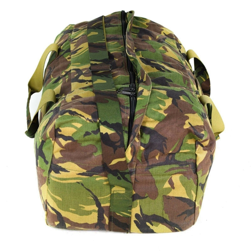 Genuine Dutch Army DPM woodland camouflage weekend duffel bag with zipper and dual handles for outdoor and travel use