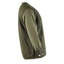 Side view of genuine Dutch army olive OD parka liner with quilted modacrylic body and durable sleeves