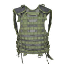 Dutch military olive green modular tactical vest with reinforced MOLLE webbing and mesh backing for forest camouflage use.