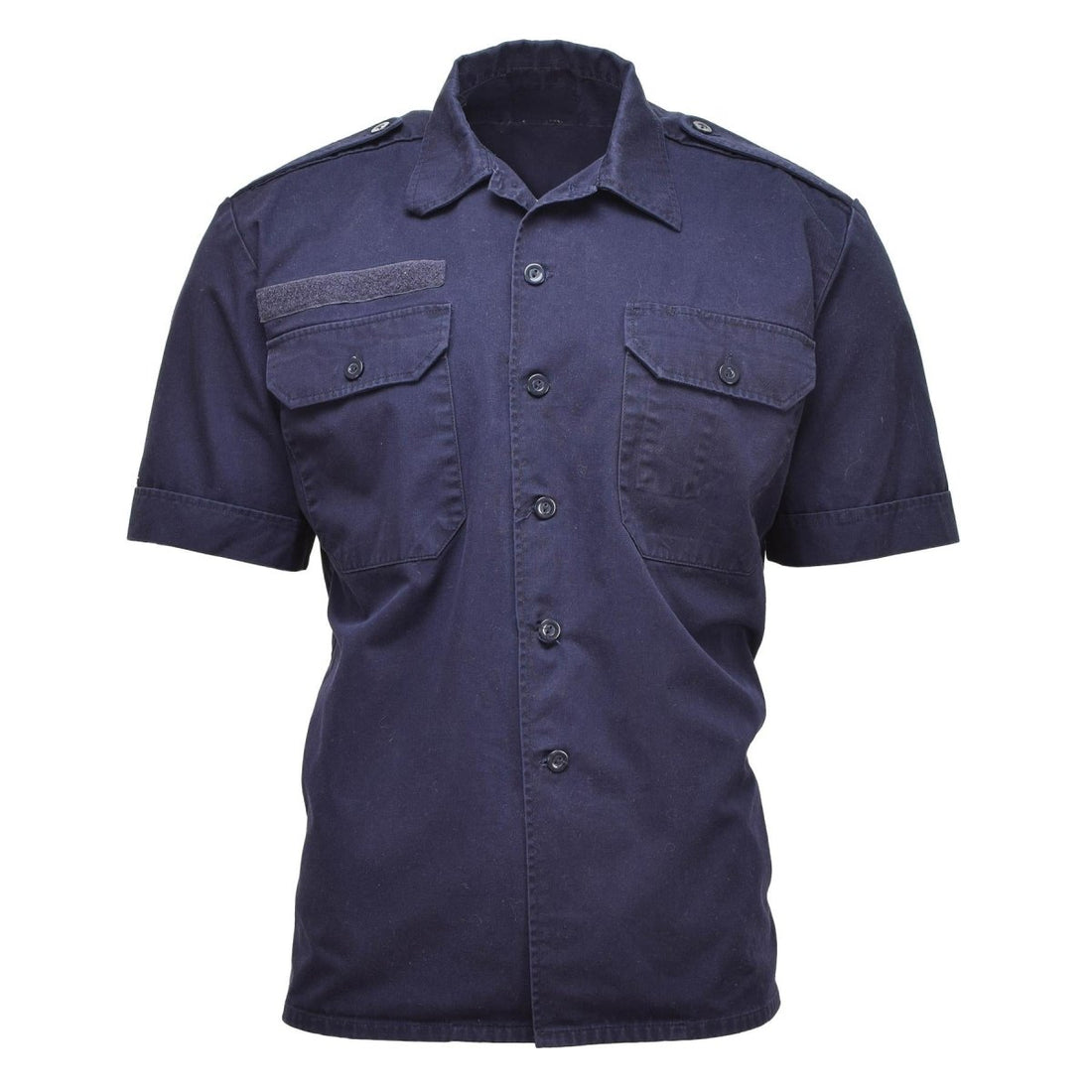Echte holländische Militärhemden, kurze Ärmel, geknöpft, einfarbig blau, Militärüberschuss