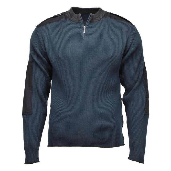 Echter niederländischer Militär-Überschuss-Troyer-Pullover mit Viertelreißverschluss und verstärkten Ellenbogenaufnähern.