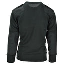Back view of dark green Dutch Army V-neck sweater with reinforced shoulder and elbow patches for durability