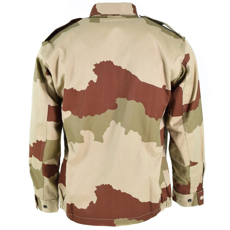 Back view of Genuine French Army F2 jacket in desert camouflage with epaulets and durable fabric