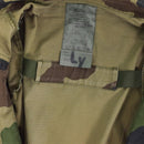 Inside view of genuine French army combat smock T4 jacket with CCE camo ripstop fabric and size label 89/96C