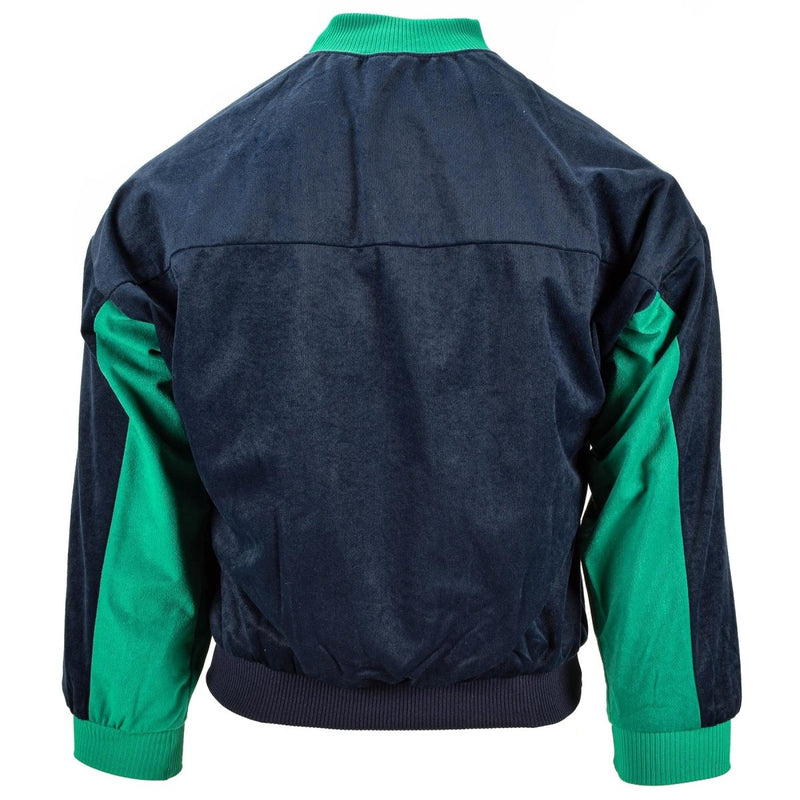 Back view of genuine French army navy green and dark blue cotton blend turtleneck sports jumper sweater
