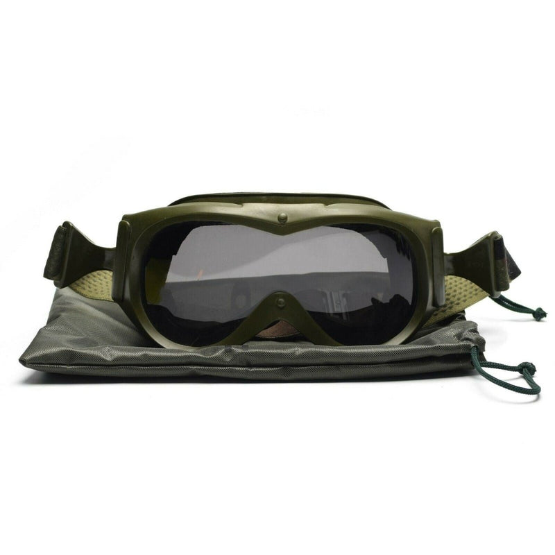 Genuine French army tanker goggles with padded interior and adjustable camouflage elastic strap for military sun and wind protection