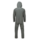Back view of genuine French military air force hooded cold weather coverall jumpsuit in green